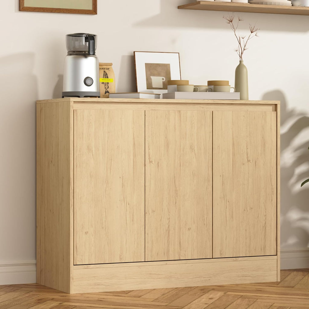 Housoul Buffet Cabinet with Storage, Coffee Bar Cabinet with 3 Doors and Adjustable Shelf, Modern Kitchen Buffet Sideboard for Living Room, Kitchen, Natural