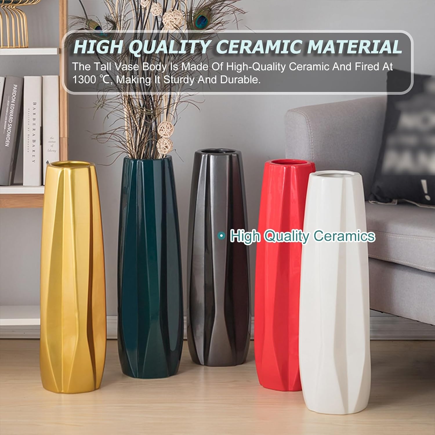Modern Large Flower Tall Vases,Floor Vase,Large Size Ceramic Vase,Multifunctional Decorative Ornaments,for Office, Home,Farmhouse,Living Room Décor (Color : Grey, Size : 24in)