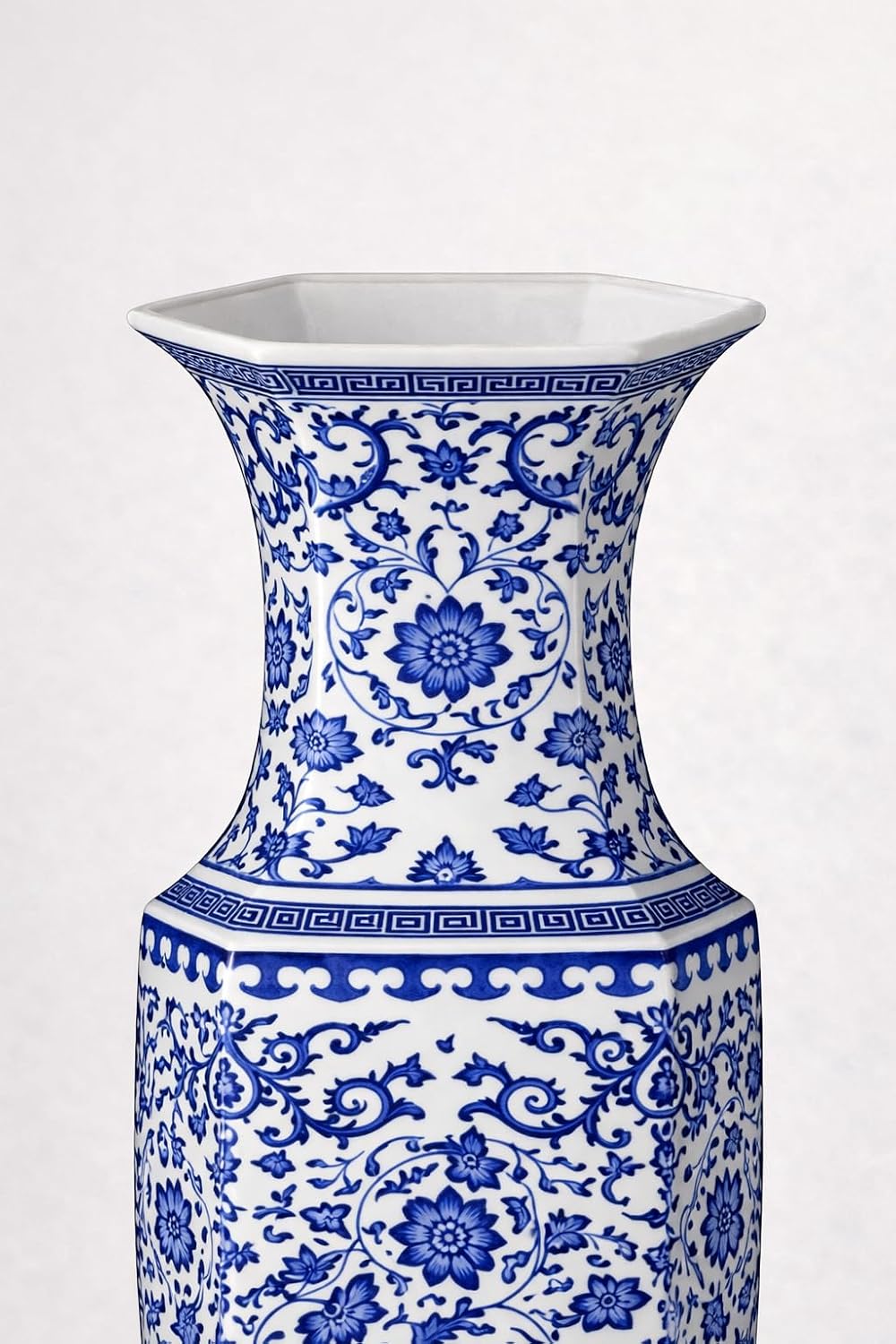 24' Classic Blue and White Hexagonal Lotus Porcelain Vase, Ceramic Vase Jingdezhen, China Qing Style （D8）