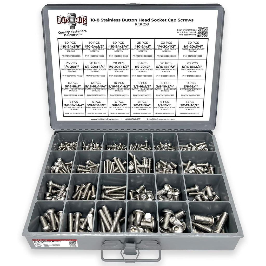 Inch 18-8 Stainless Steel Allen Button Head Socket Cap Screws Bolts Assortment - 453 PCS