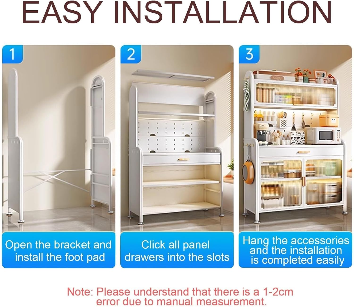 5-Tier Adjustable Kitchen Bakers Rack with Drawers, Microwave Stand, Sturdy Metal Frame, Space-Saving Storage Shelf, Black 80cm (Style C, 60cm)