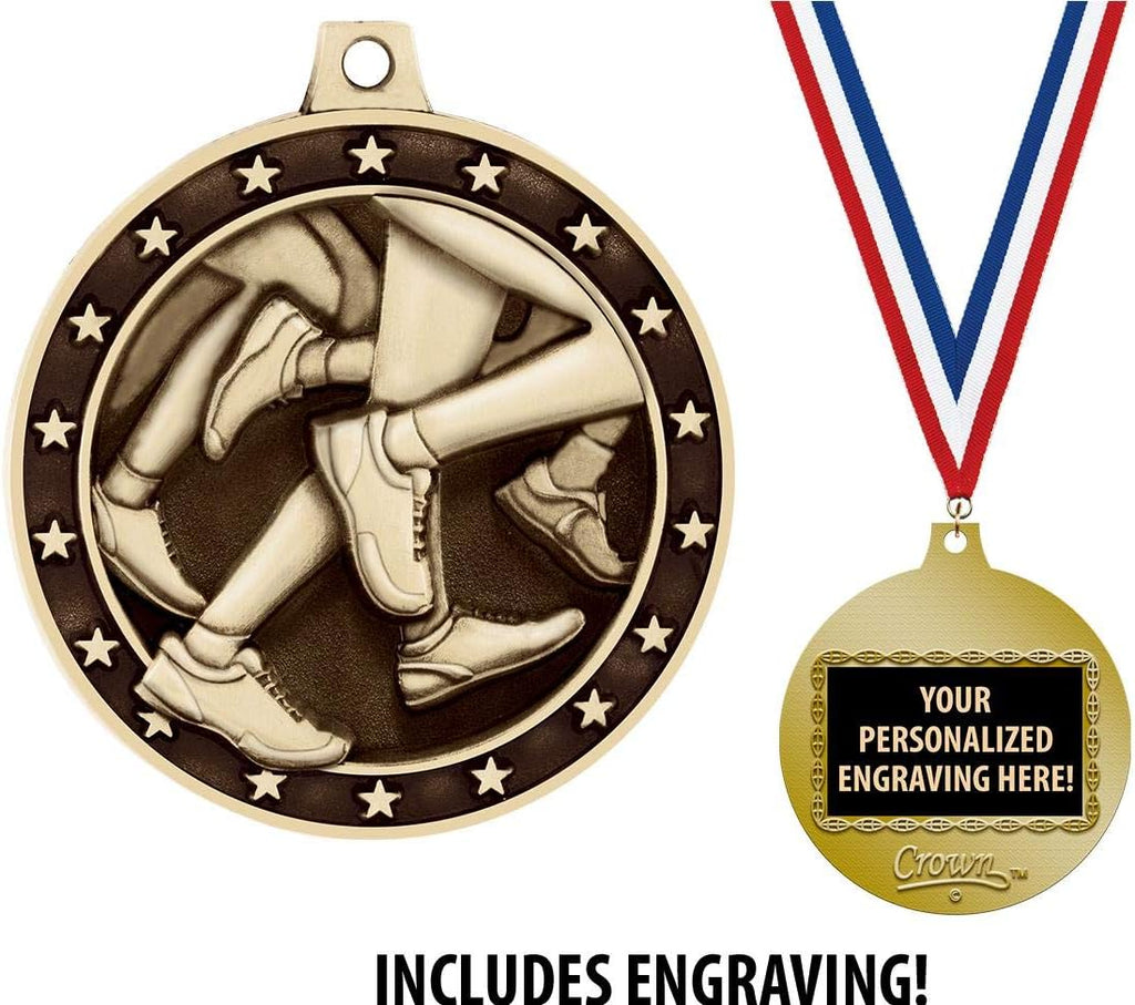 Running Medals, 2' Gold Running Medal Award with Free Custom Engraving