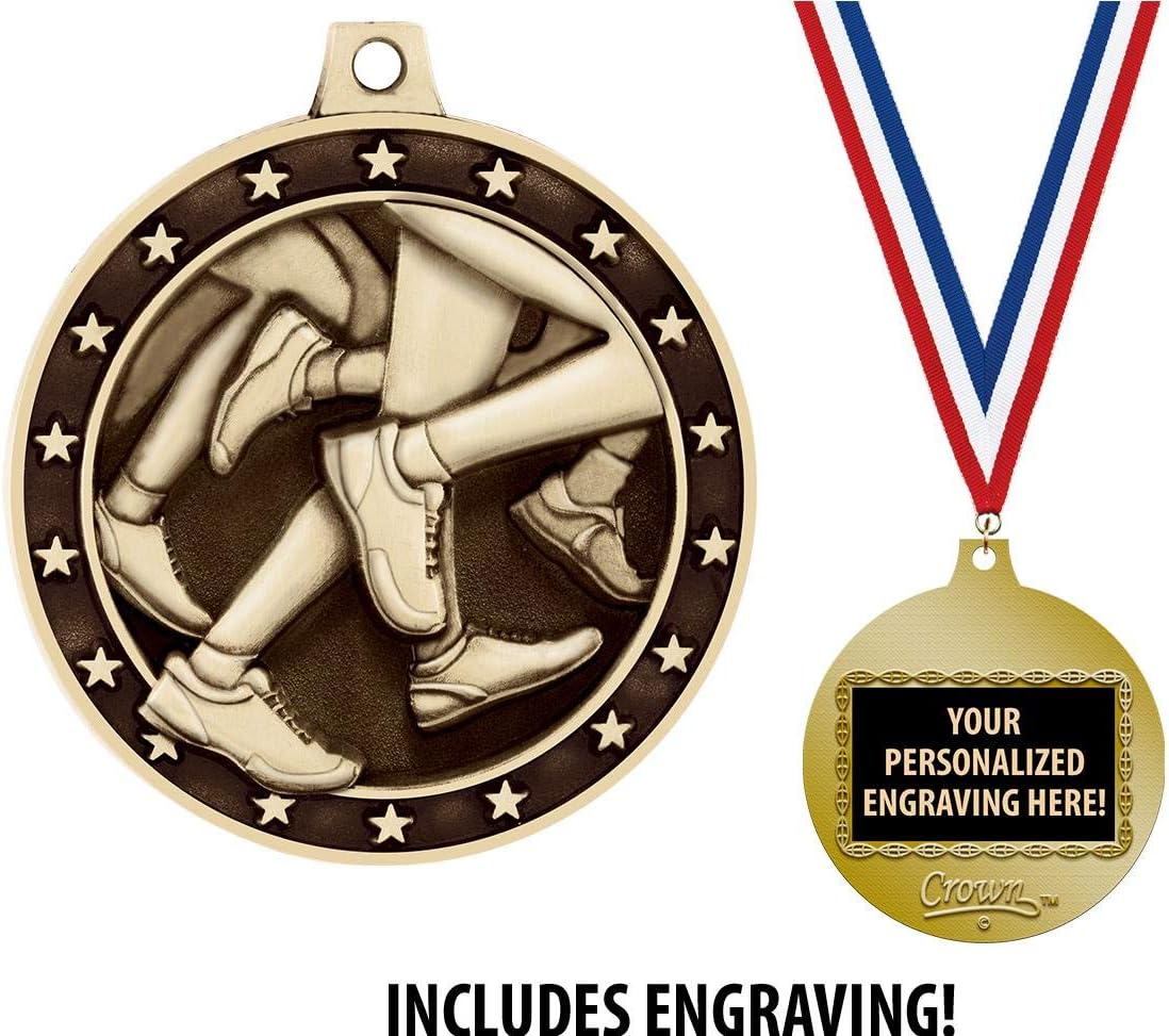 Running Medals, 2' Gold Running Medal Award with Free Custom Engraving