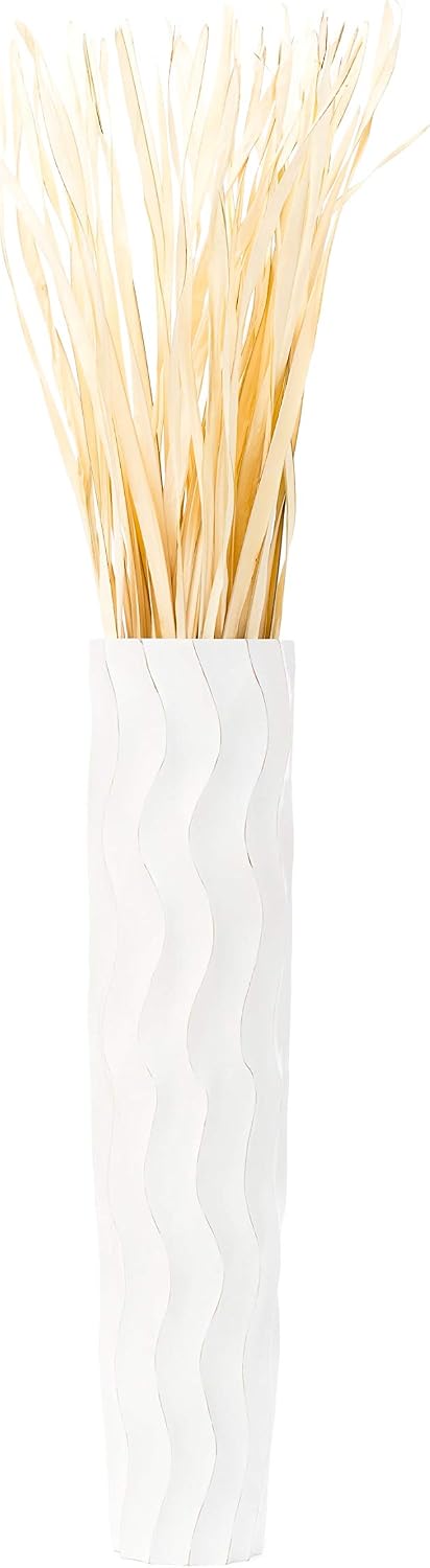 Leewadee Large White Wash Home Decor Floor Vase – Wooden 36 inches Tall Farmhouse Decor Flower Holder for Fake Plant and Pampas Grass