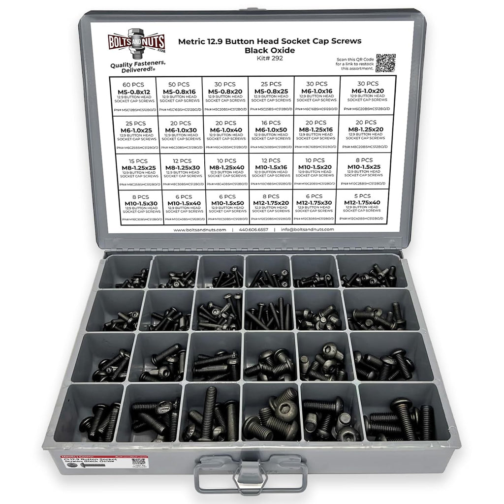 Metric 12.9 Alloy Allen Button Head Socket Cap Screws Bolts Black Oxide Assortment - 453 PCS