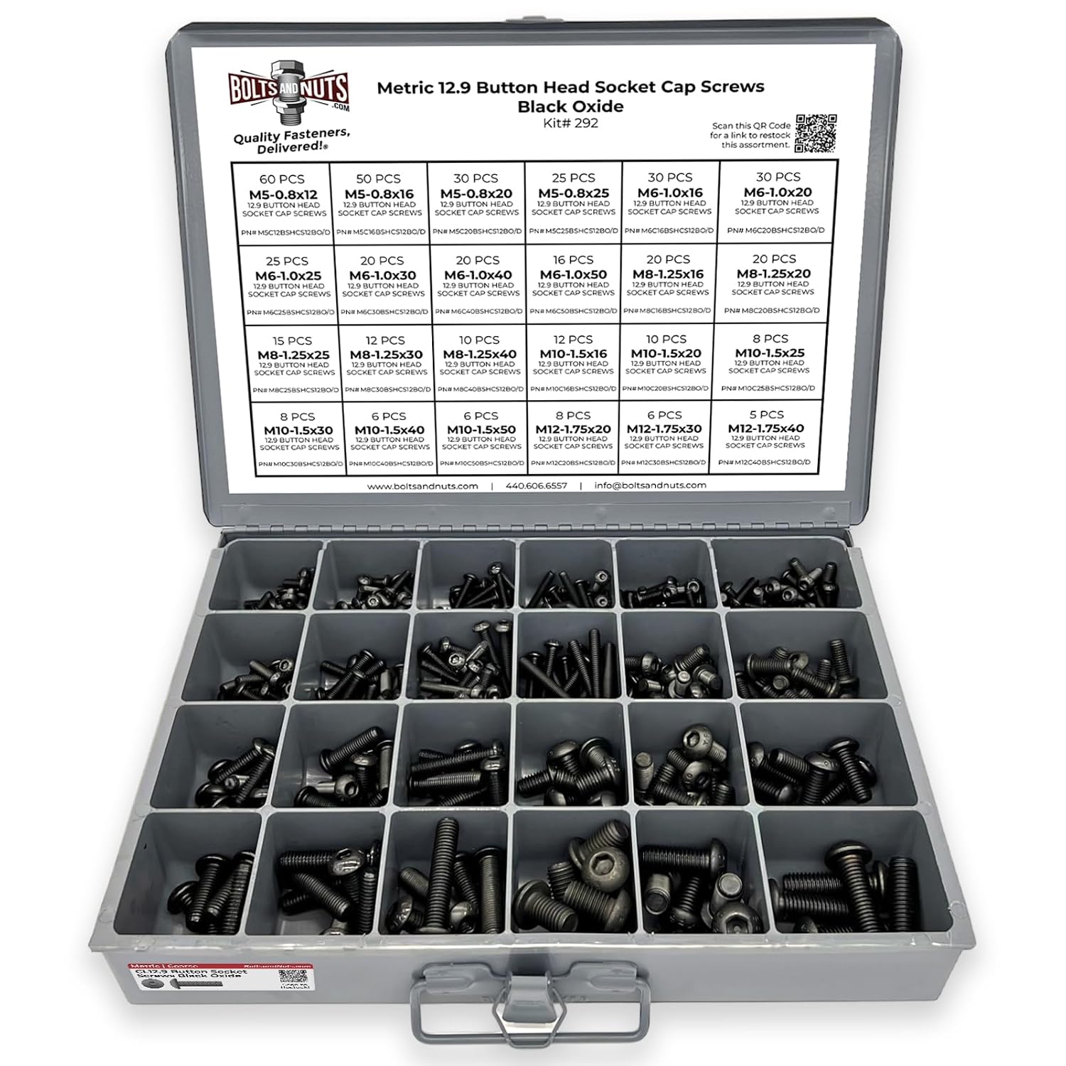 Metric 12.9 Alloy Allen Button Head Socket Cap Screws Bolts Black Oxide Assortment - 453 PCS