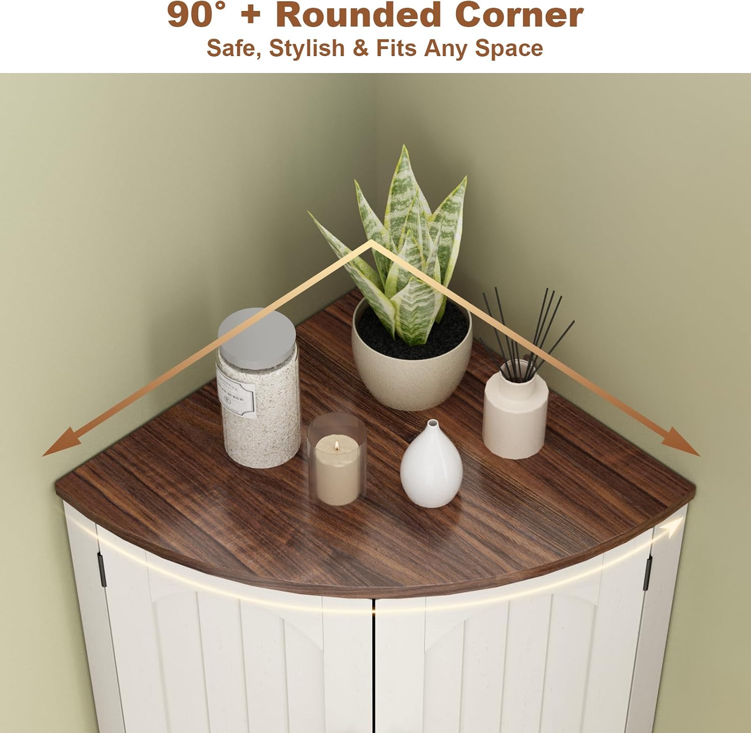 HOKYHOKY Tall Corner Cabinet, 64.7' Corner Storage Cabinet with 4 Doors and 5 Storage Shelves, Farmhouse Space Saver with Arched Door Design for Living Room, Kitchen, Bathroom, Office