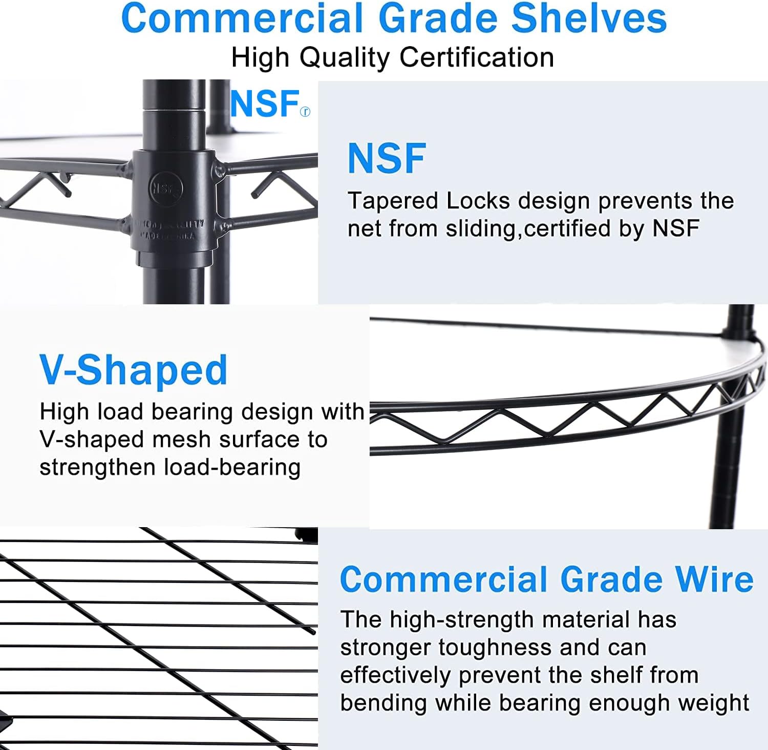 6 Tier NSF Metal Corner Shelf Wire Shelving Unit, 420lbs Capacity Heavy Duty Adjustable Storage Rack with Shelf Liners for Closet Kitchen Bathroom Garage Basement, 72' H x 18' L x 18' D - Black