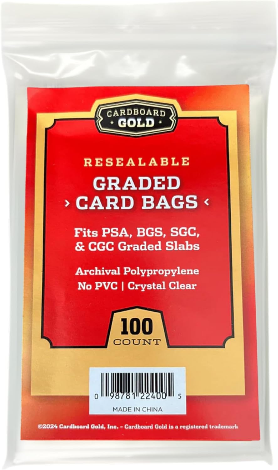 Cardboard Gold Graded Card Sleeve - Fits PSA, SGC, BGS, CGC Trading Cards - Slab Sleeves w/Adhesive Flap - Archival Safe, PVC-Free Protector Bags for Baseball, Sports, Gaming Cards - 5000 ct