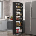 7 Tier Slim Storage Cart,Rolling Spice Rack Next to Fridge Slim,Kitchen Rolling Cart,Narrow Storage Cabinet, Wood Storage Organizer,for Kitchen,Bakers,Black,W7.9×D21.7×H72.4