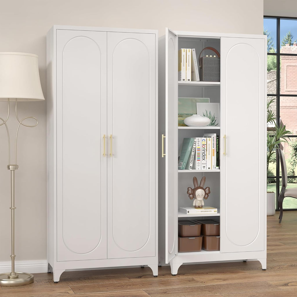 SteeLoong Kitchen Pantry Cabinet,75 Inch White Metal Storage Cabinet with Door and Adjustable, Tall Pantry Cabinets for Kitchen Storage,Cupboard for Living Room,Dining Room and Bathroom