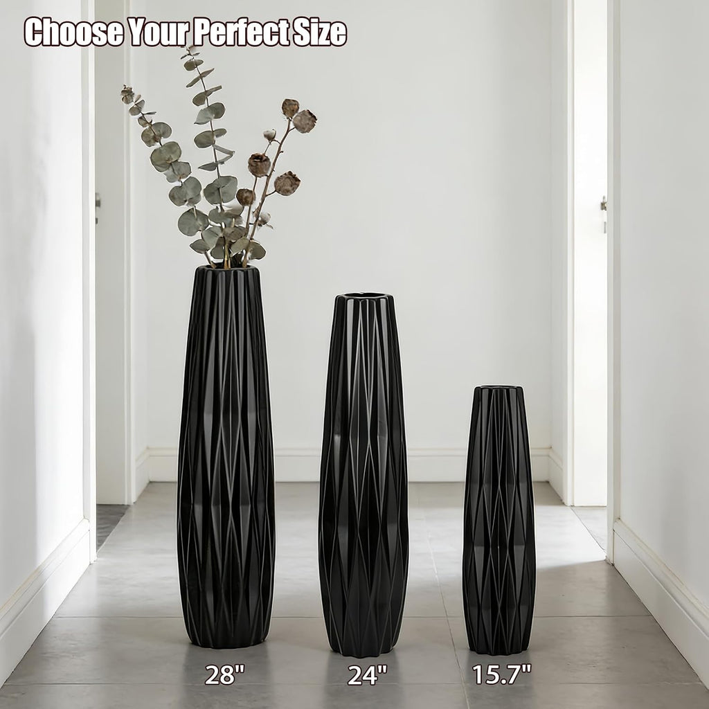 Black Ceramic Tall Floor Vase – 28' Modern Minimalist Decorative Large Vase for Living Room Corner, Entryway, or Office Home Decor