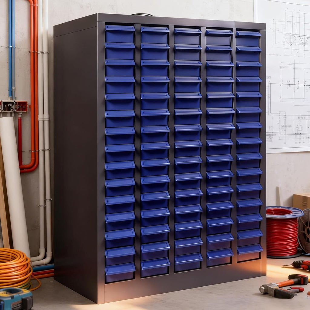 75 Drawer Heavy Duty Parts Cabinet, Stainless Steel Frame|ABS Drawers with Labels/Divider, 550Lbs Nut Bolt Screw Organizer for Workshop, Garage, Hardware Storage