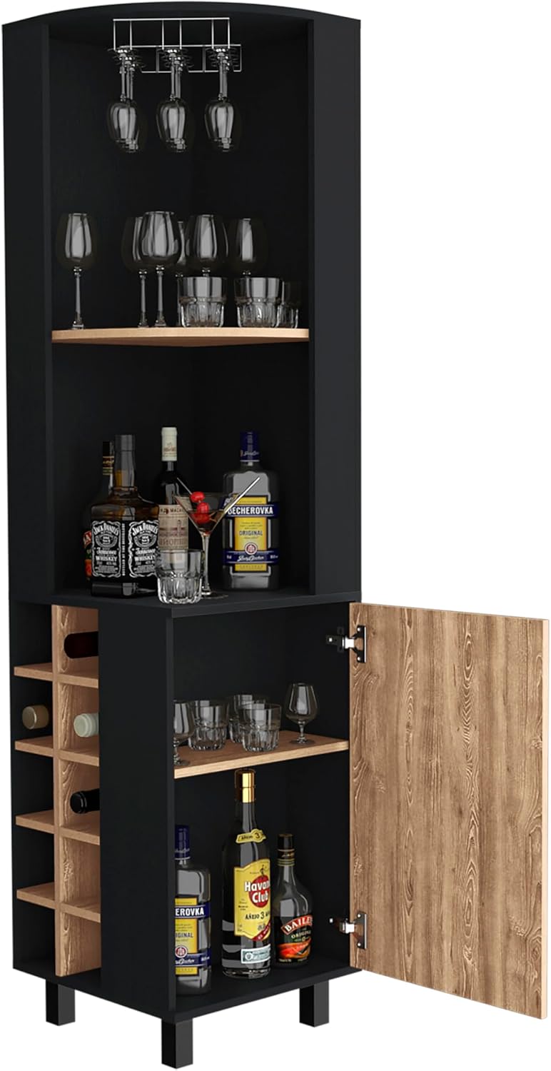 71' Corner Freestanding Storage Cabinet, Kitchen Storage Bakers Rack with 4 Shelves, Utility Food Cupboard with Stemware Rack, Multi