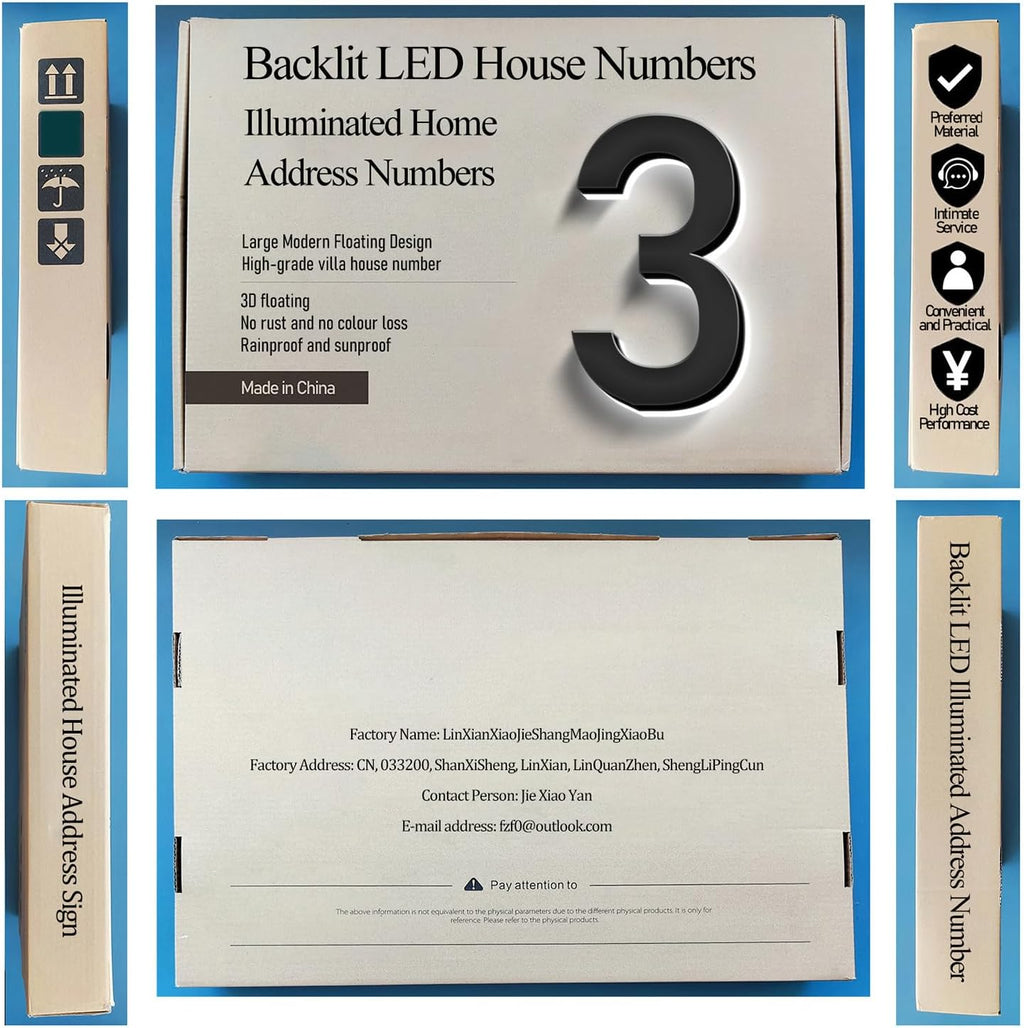 Backlit Illuminated LED House Numbers Upgrade Your Address Signs 16 Inch, Large Modern Light Up Address Numbers Signs, Stainlesss Steels Home Address Signs,F