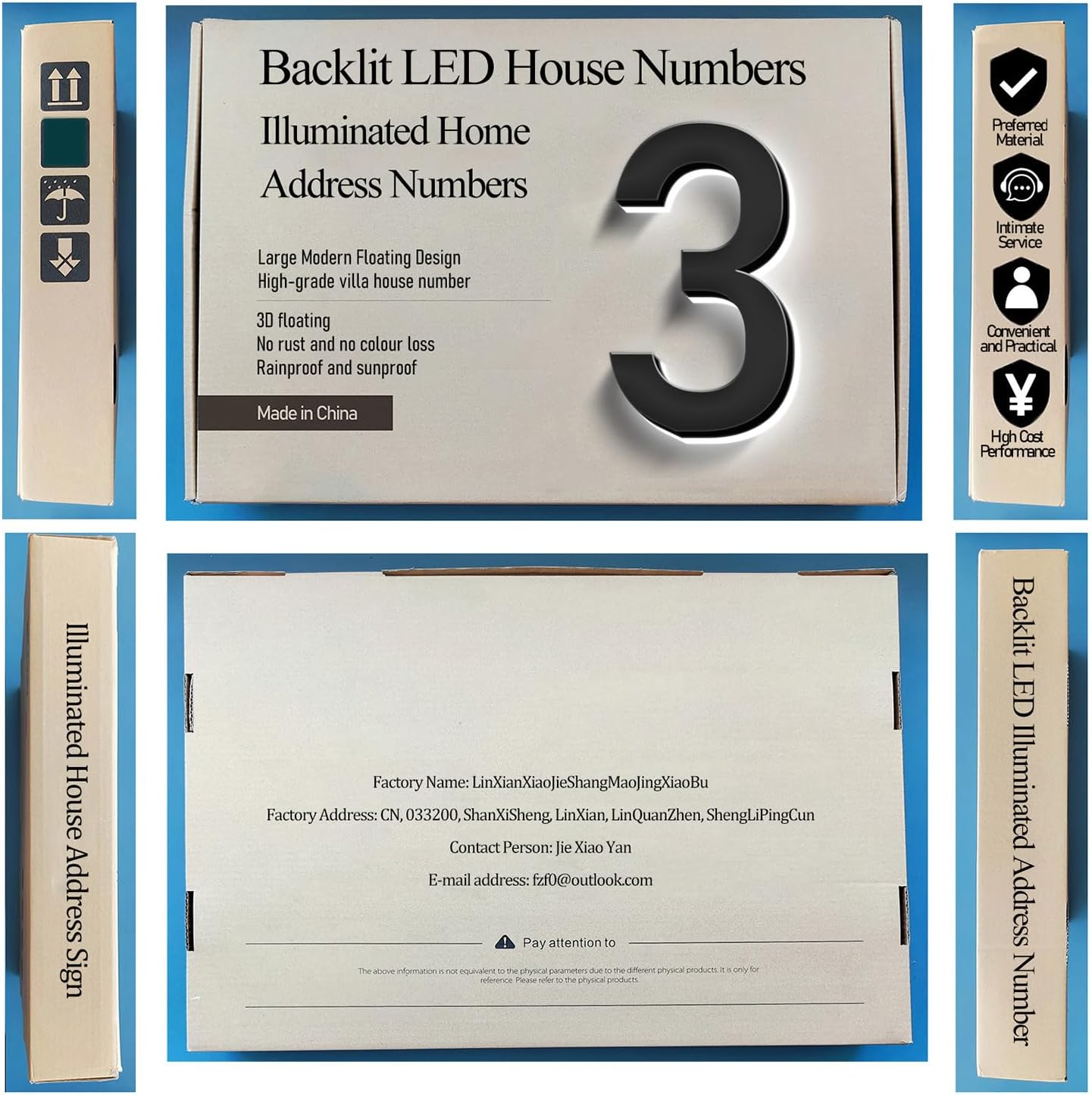Backlit Illuminated LED House Numbers Upgrade Your Address Signs 16 Inch, Large Modern Light Up Address Numbers Signs, Stainlesss Steels Home Address Signs,F