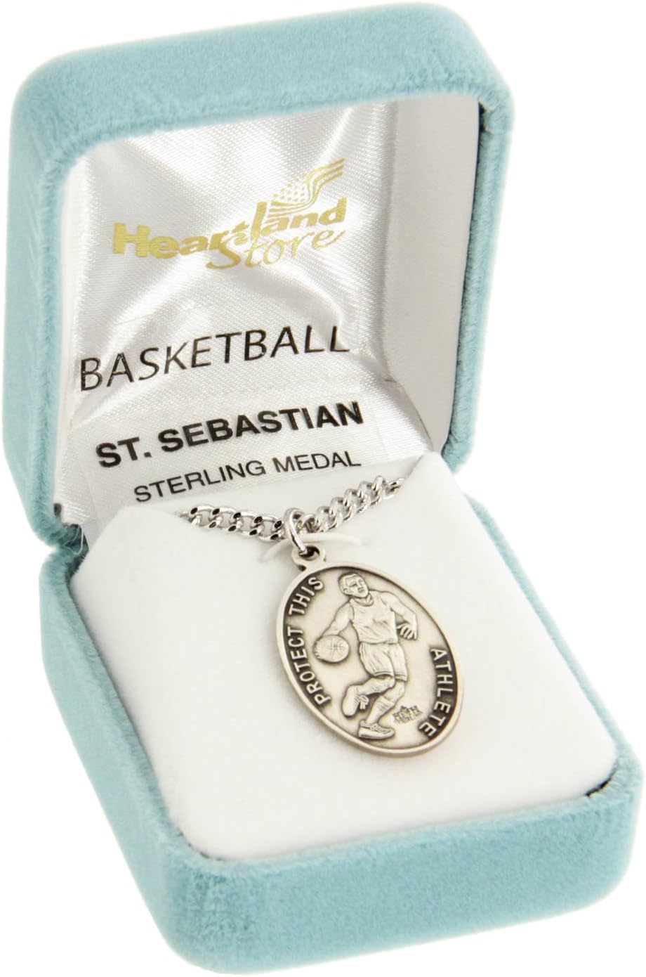 Heartland Men's Sterling Silver Oval Saint Sebastian Basketball Medal + USA Made + Chain Choice
