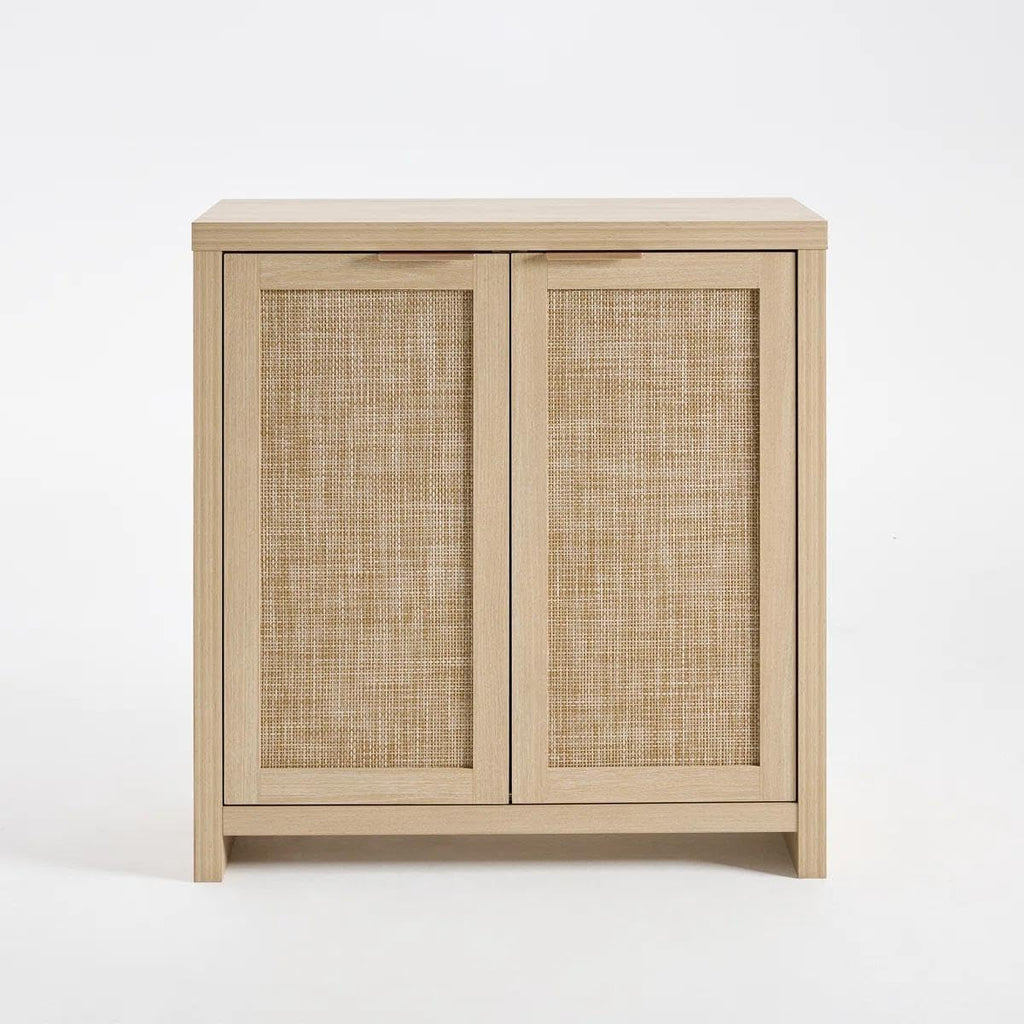 OAKHAM HOME Rattan Sideboard Buffet Cabinet with Storage, Boho Farmhouse Credenza with Adjustable Shelves, Decorative Coffee Bar Cabinet for Kitchen, Living Room & Entryway Organization, Light Oak