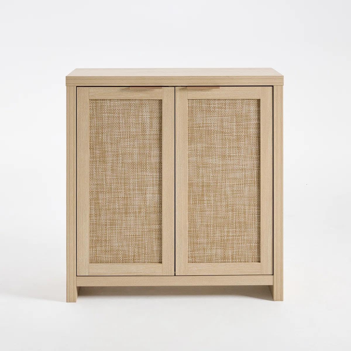 OAKHAM HOME Rattan Sideboard Buffet Cabinet with Storage, Boho Farmhouse Credenza with Adjustable Shelves, Decorative Coffee Bar Cabinet for Kitchen, Living Room & Entryway Organization, Light Oak