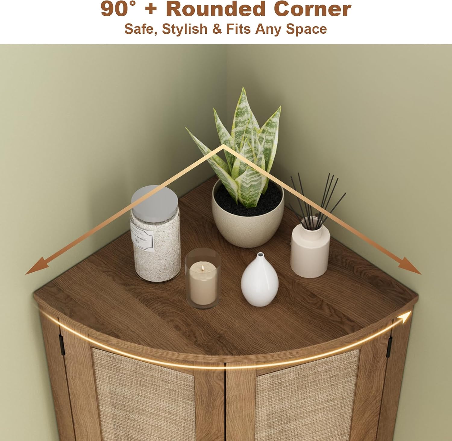 HOKYHOKY Tall Corner Cabinet, 64.7' Rattan Corner Storage Cabinet with 4 Doors and 5 Storage Shelves, Farmhouse Space Saver, Boho Shelf for Living Room, Kitchen, Bathroom, Office