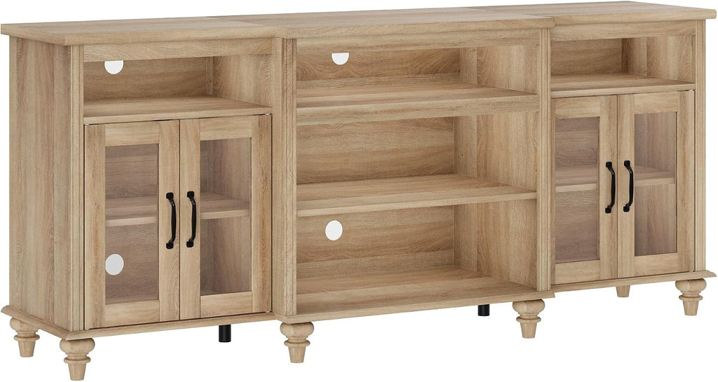 WAMAPT Buffet Cabinet with 4 Glass Doors, Large Coffee Bar Tables Wood Kitchen Storage Cabinets with 9 Storages, Modern Farmhouse Sideboard Credenza, Oak, 70 inch