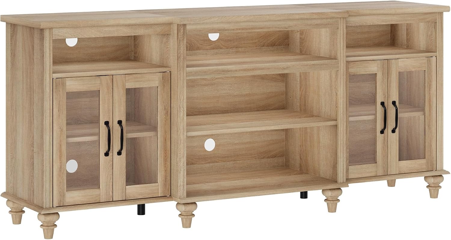 WAMAPT Buffet Cabinet with 4 Glass Doors, Large Coffee Bar Tables Wood Kitchen Storage Cabinets with 9 Storages, Modern Farmhouse Sideboard Credenza, Oak, 70 inch