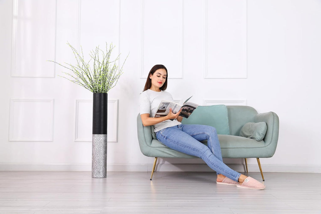 Leewadee Decorative Tall Floor Vase for Living Room Decor, 34 inches, Black Silver, Resin