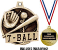 T-Ball Medals - 1 1/2' Gold T Ball Medals, Great Kids Tball Awards with Custom Engraving
