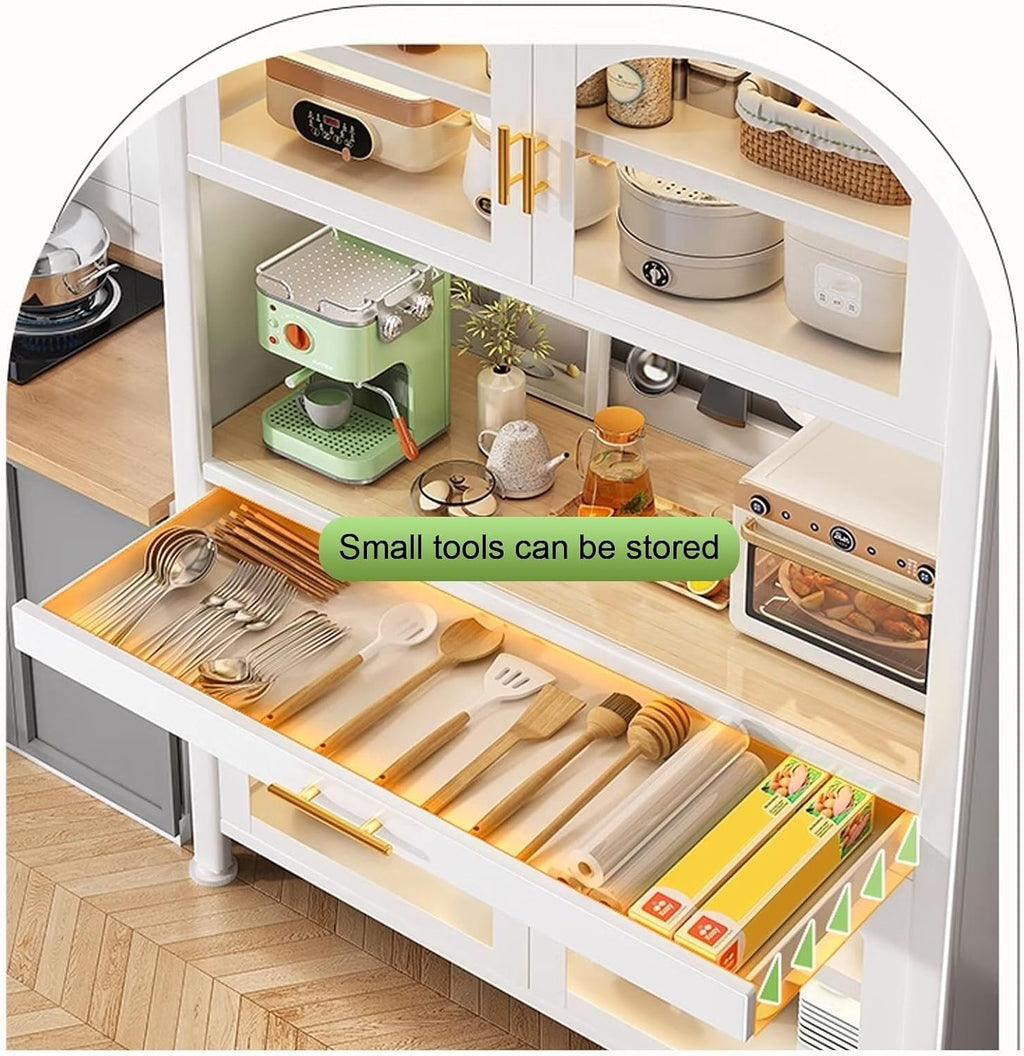 6-Tier Kitchen Baker's Rack with Drawer & Hooks, Versatile Microwave Stand & Pegboard Storage, Stylish White Metal Shelving Unit, 80cm (Style C, 100cm)