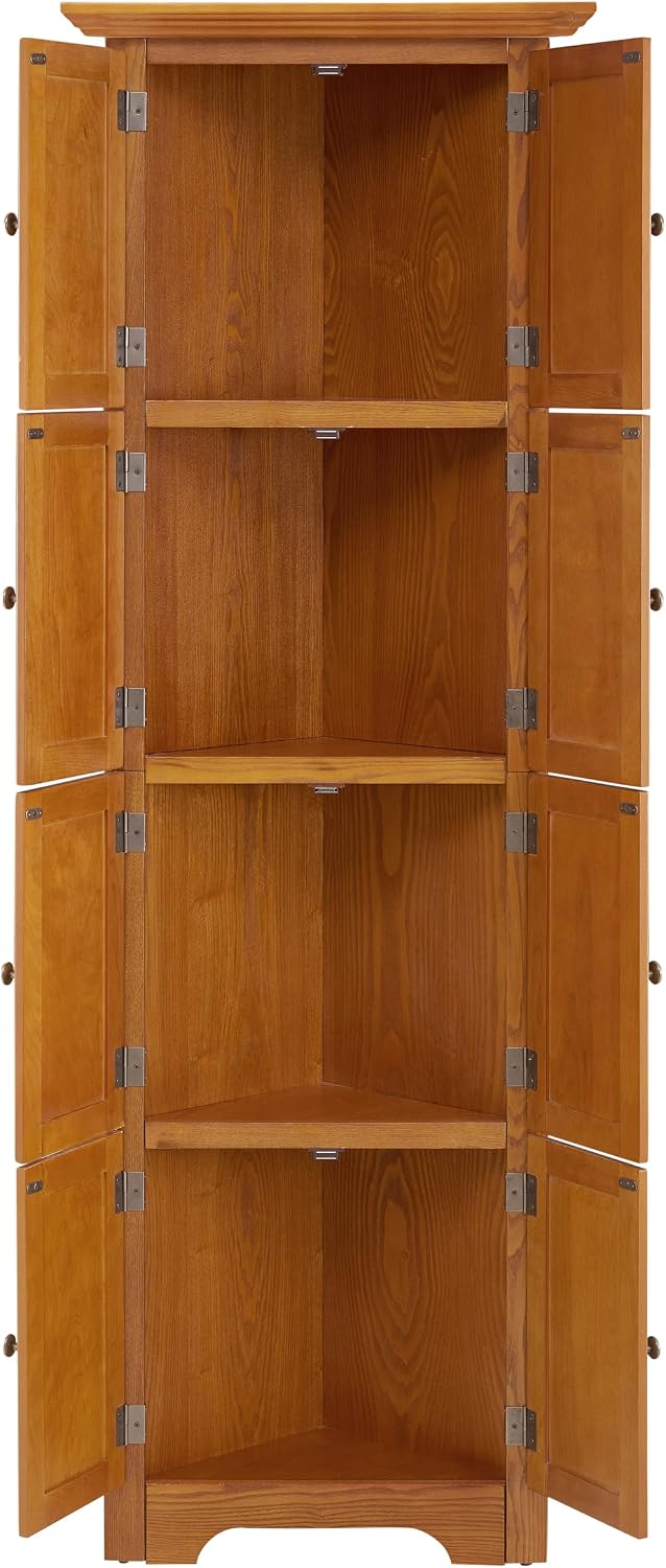 72' Corner Design Freestanding Storage Cabinet, Kitchen Storage Bakers Rack with Sleek Metal Handles, Utility Food Cupboard with 4-Tier Shelves for Kitchen, Bathroom, Living Room, Oak