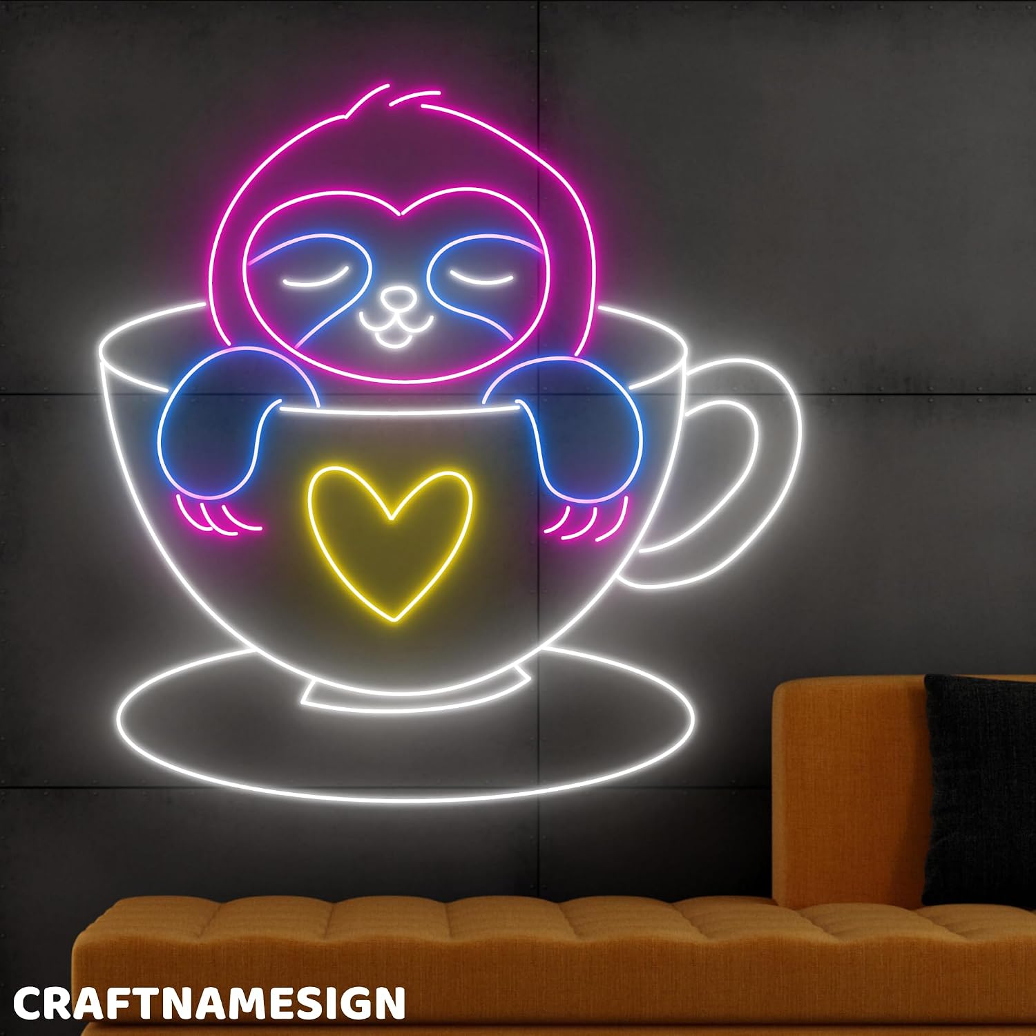 Sloth in Cup LED Display, Coffee Shop Artwork, Sleepy Creature Decor, Beverage Glow, Latte Illumination