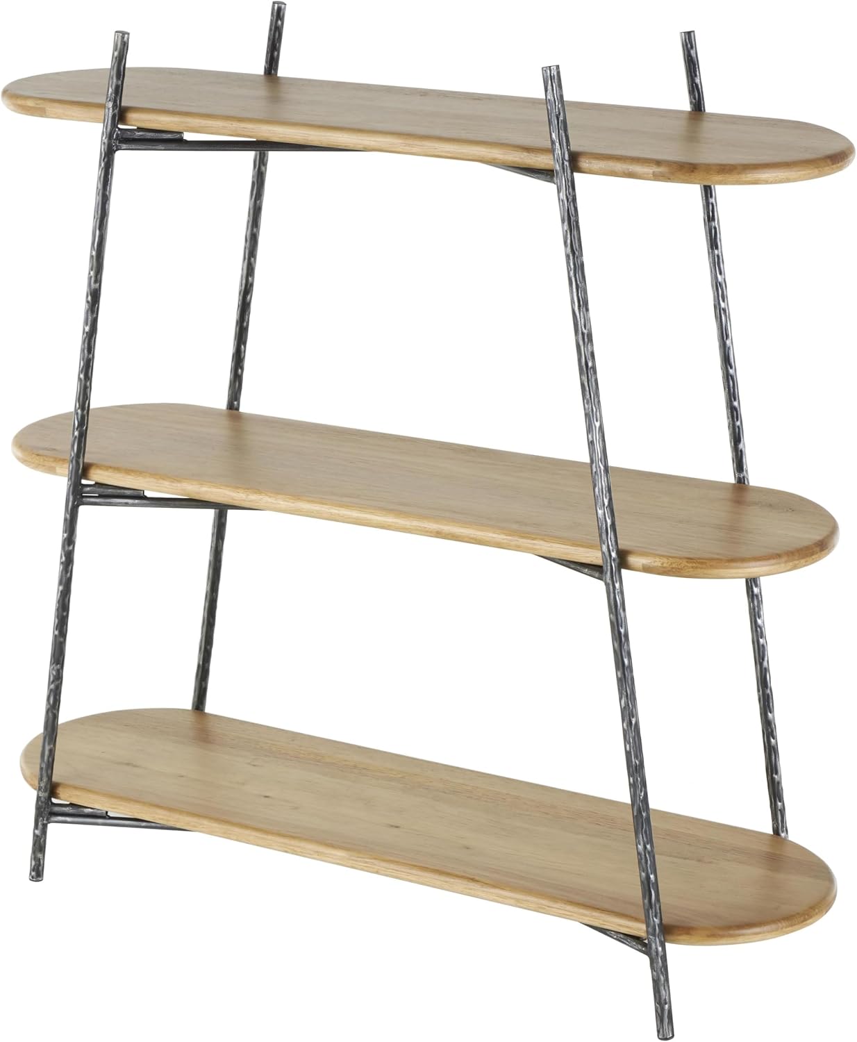 Deco 79 Wood Storage Shelving Unit Oval Shaped Shelving Unit with Black Metal Frame, Display Shelf 43' x 14' x 42', Brown
