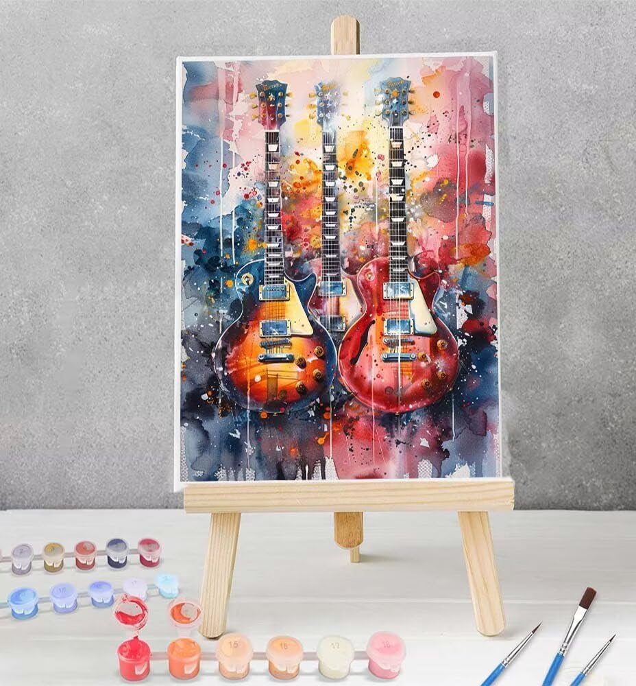 Paint by Numbers Kit for Beginner Beginners Guitar Paintings Acrylic Easy Paint by Number Red Watercolor Adults' Canvas Art on Canvas 40x53 inch Model YEYUMEOZ4-R