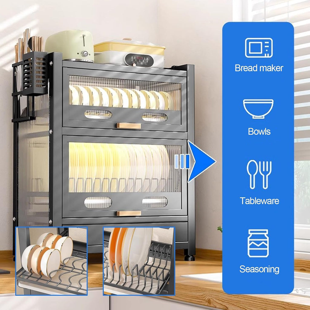 Kitchen Dish Rack, Countertop Storage Cabinet, Microwave Stand, Bakers Rack, Dish Drying Rack, Bakers Rack with Drawer (Color : B)