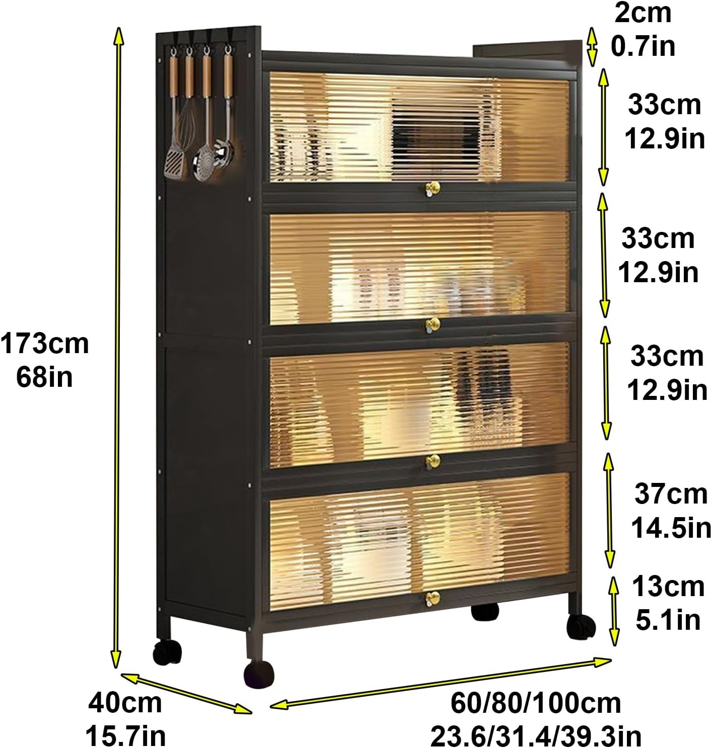 Kitchen Bakers Rack with Cabinets Kitchen Cabinet Storage with Flip Door Cabinet, Microwave Oven Shelf Cabinet, Pantry Storage Cabinet, for Spices, Pots and Pans (Color : 5 Layers, Size : 80c