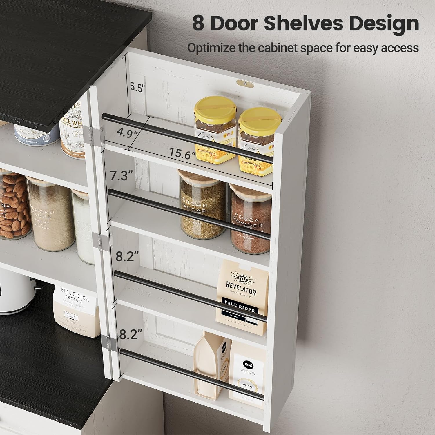 72' Kitchen Pantry Cabinet, Pantry Storage Cabinet with 8 Door Shelves and 3 Pull Out Shelves, Tall Pantry Cabinet with Adjustable Shelf and Large Drawer, Farmhouse Food Kitchen Hutch, For Dining Room