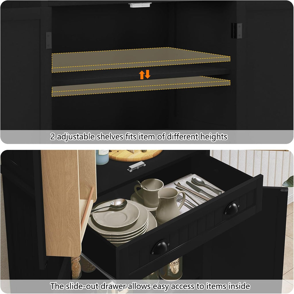 ARTPOWER 72' Pantry Storage Cabinet with Drawer, Freestanding Tall Cupboard Storage Cabinet, Utility Pantry with Door Shelves and 2 Adjustable Shelves for Kitchen, Dining Room,Living Room, Black