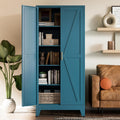 COFaR Home Farmhouse Storage Cabinet with Barn Door, Tall Kitchen Pantry Cupboard with Adjustable Shelves, for Dining Room, Bathroom, Living Room Blue.