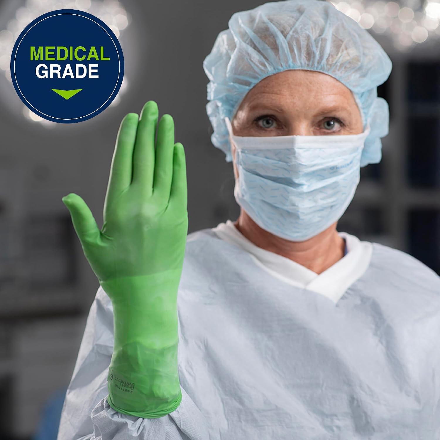 HALYARD Micro Surgical Gloves Sterile Polyisoprene Individually Wrapped Pairs Powder Free Medical Disposable Gloves, 7.9 mil, Size 8.5 Large, Green, SGL90085 (Box of 50 Pairs - 100 Total)