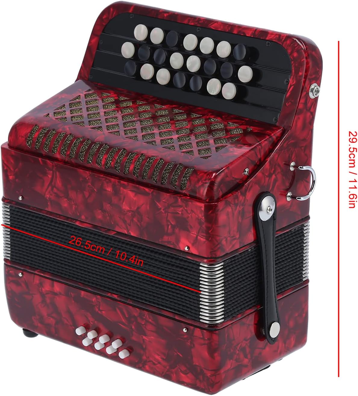 22 Key 8 Bass Button Accordion with Bag, Beginner Adult Professional Accordion, Rich Timbre With Shoulder Strap Comfortable ＆ Sensitive Button (Red)