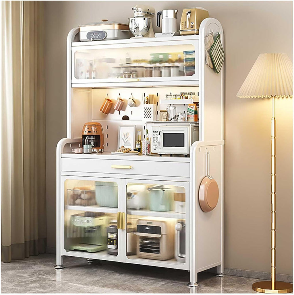 5 Tier Tall Kitchen Bakers Rack with Drawer and Adjustable Shelves for Pantry Storage 70×31.5in Tall Kitchen Shelf Multifunctional Microwave Stand and Buffet Coffee Bar Cabinet