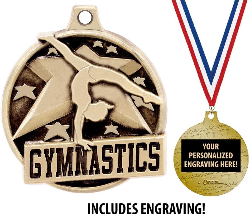 Gymnastics Medals - 1 1/2' Gold Gymnastics Medals, Great Kids Gymnastics Awards with Custom Engraving