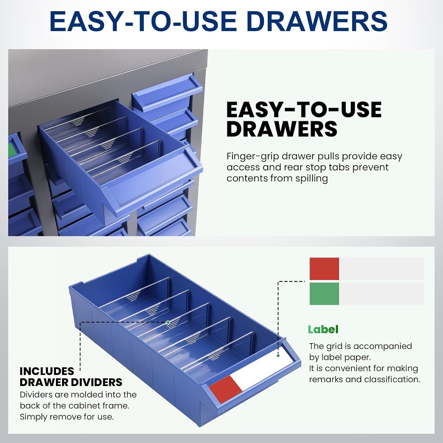 100 Drawer Small Parts Organizer Cabinet with ABS Drawers, Nuts and Bolts and Screw Organizer with Dividers, Hardware Storage with Label Slots, Metal Parts Cabinet for Garage Workshop