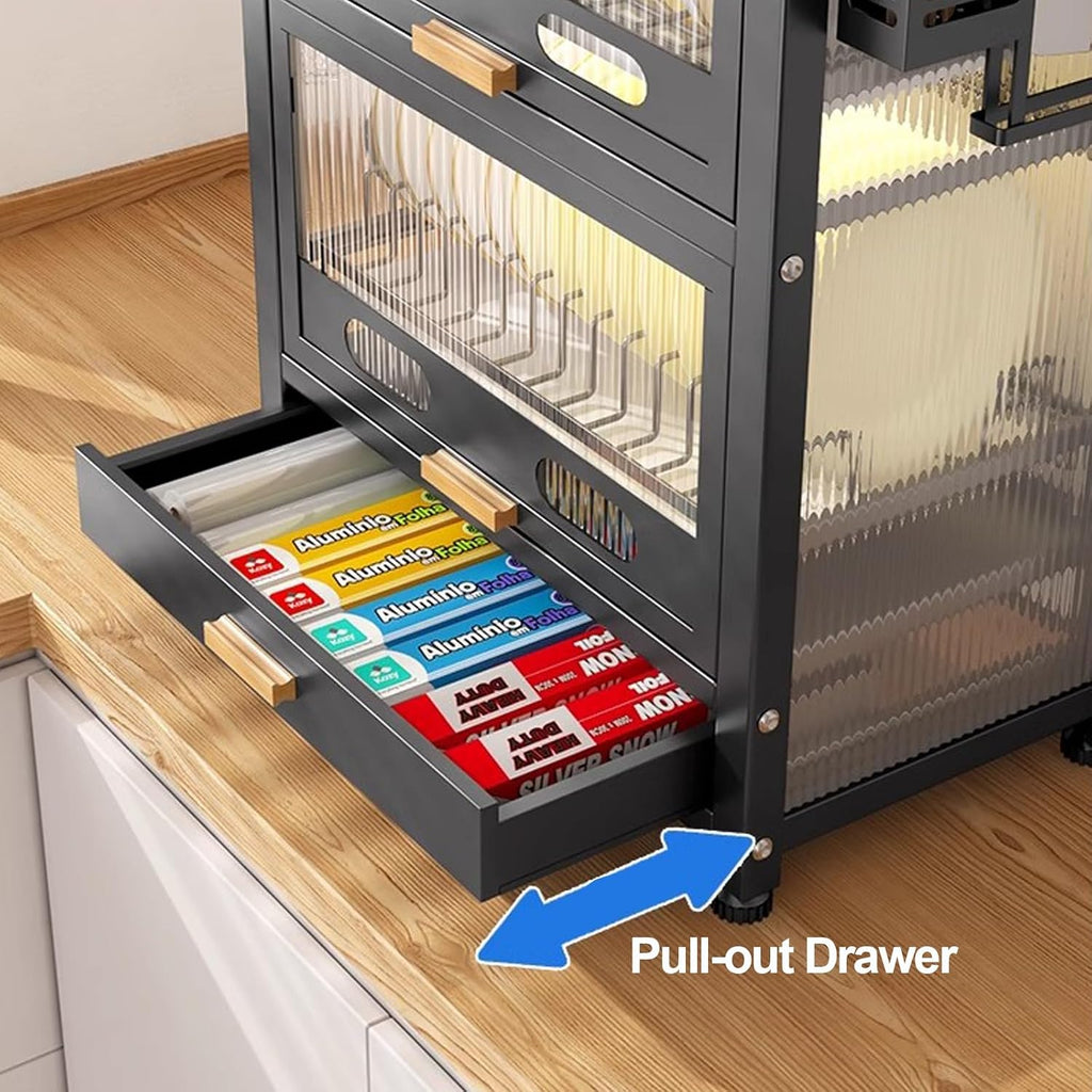Kitchen Dish Rack, Countertop Storage Cabinet, Microwave Stand, Bakers Rack, Dish Drying Rack, Bakers Rack with Drawer (Color : A)