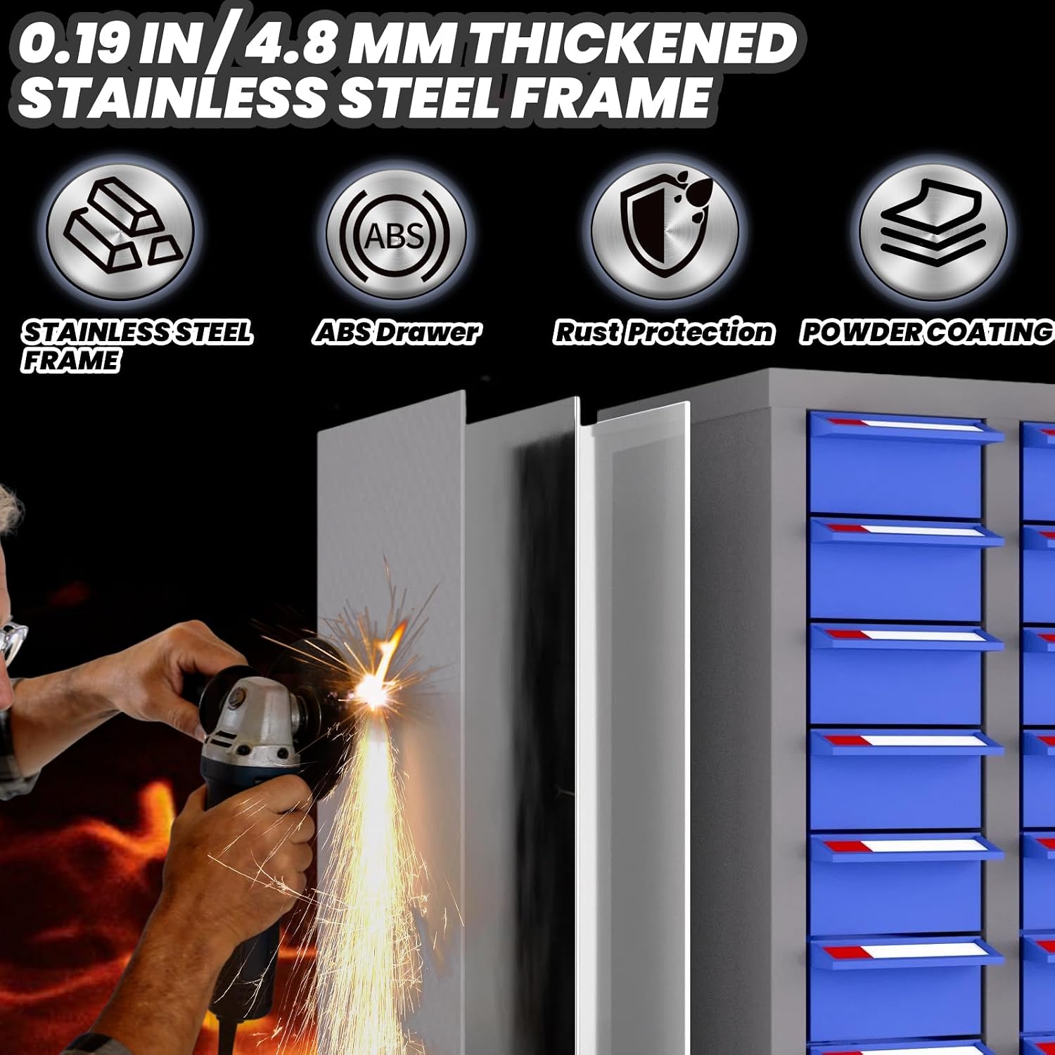 40 Drawers Industrial Nut and Bolt Organizer, Parts Cabinet with 200 Dividers & 80 Label Slots, ABS Drawers Multi-Use Bolt Bins Hardware Organizer System for Workshop, Warehouse and Office