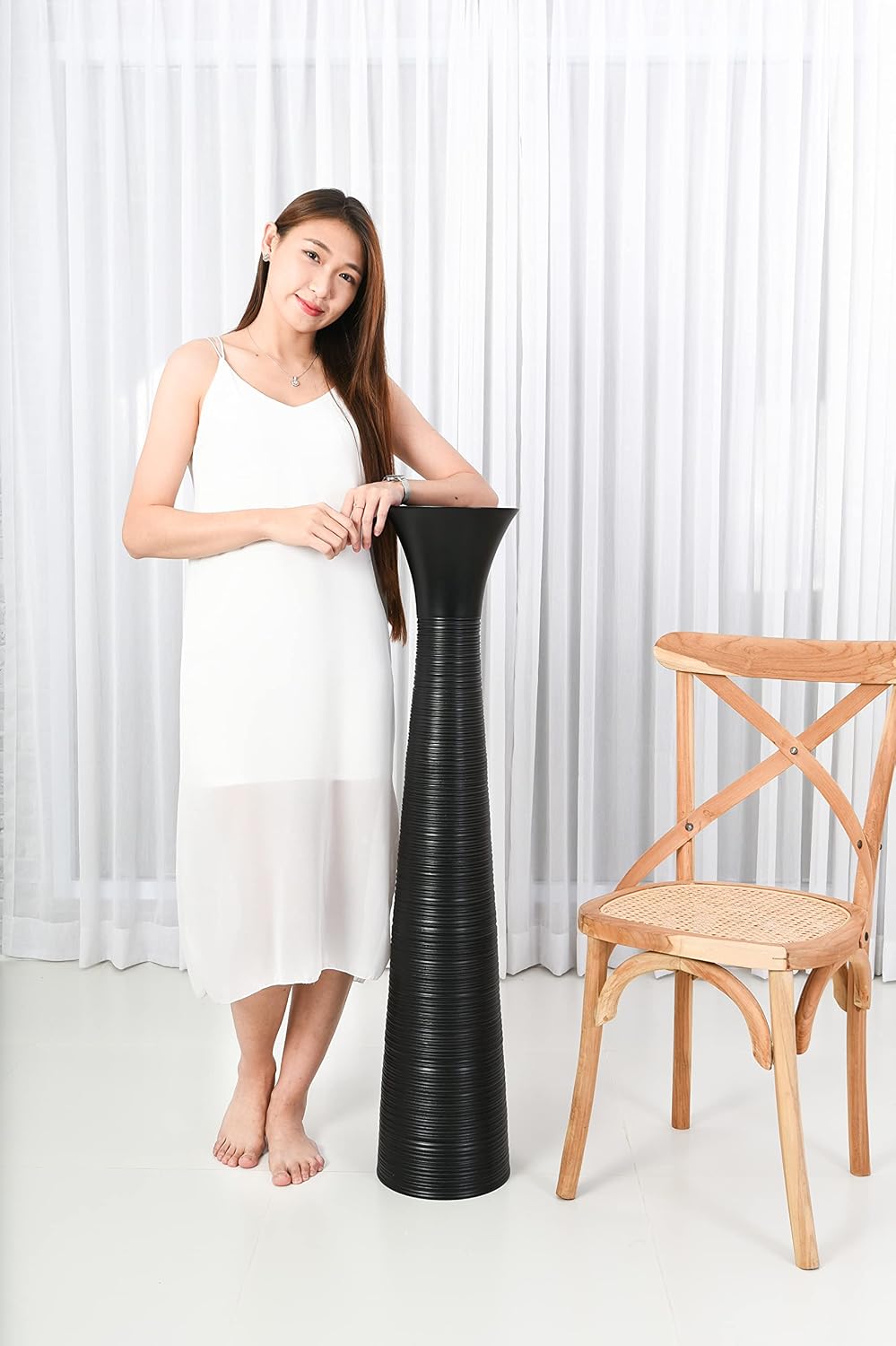 Leewadee Large Black Home Decor Floor Vase - Wooden 41 inch Tall Farmhouse Decor Flower Holder for Fake Plant and Pampas Grass