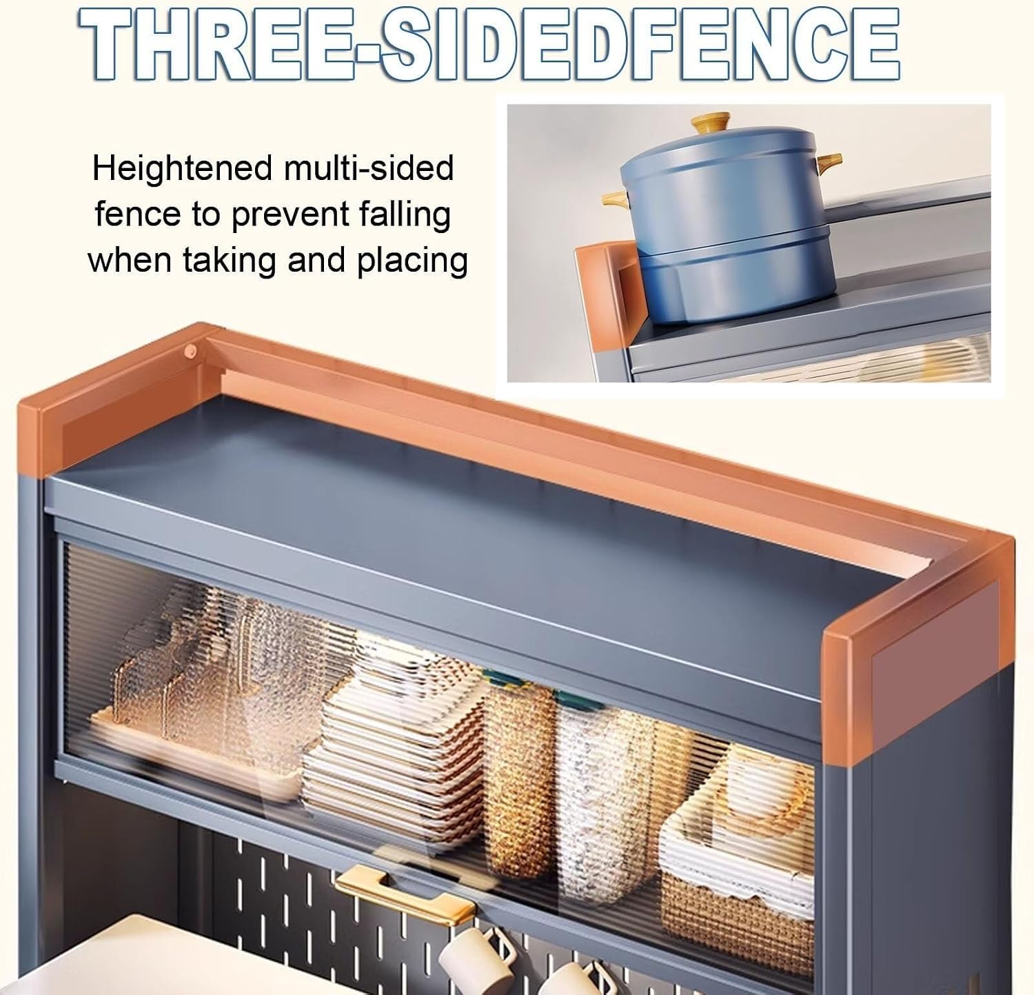 Metal Kitchen Storage Cabinet with Drawers, Pegboard Hooks & Flip Doors, Microwave Stand for Home & Office, Stylish Black, 80cm & 100cm Options, Bakers Rack Organizer