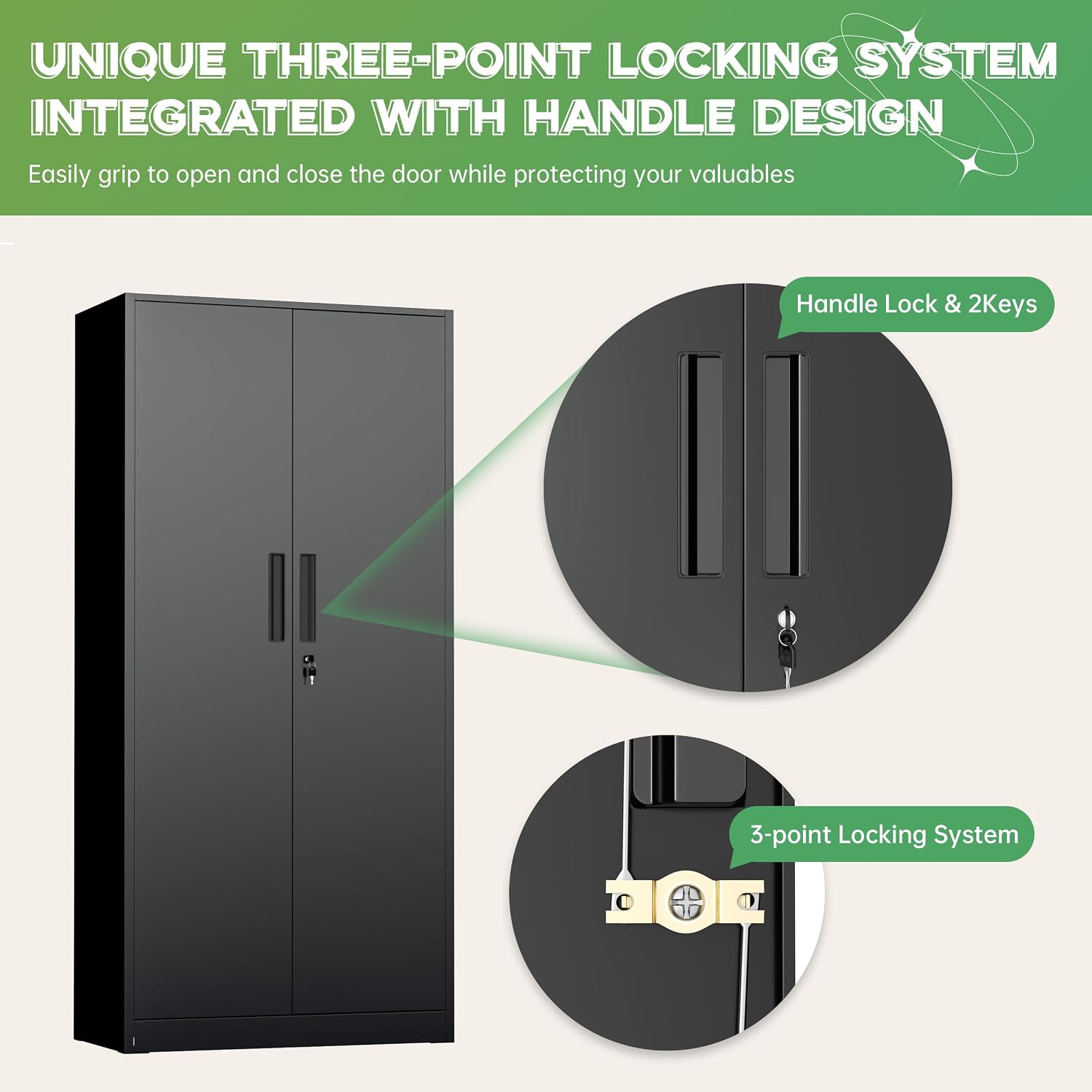 INTERGREAT Metal Storage Cabinet with Lock, 72' H Lockable Metal Storage Cabinet with Locking Doors, Steel Storage Lockers with Adjustable Shelves for Office, Home, Garage, Gym, School (Black)