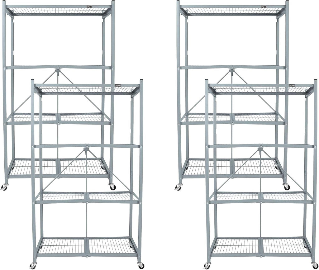 Origami 4 Tier Folding Storage Rack Unit w/Set of 4 Magnetic Wire Shelf Liners