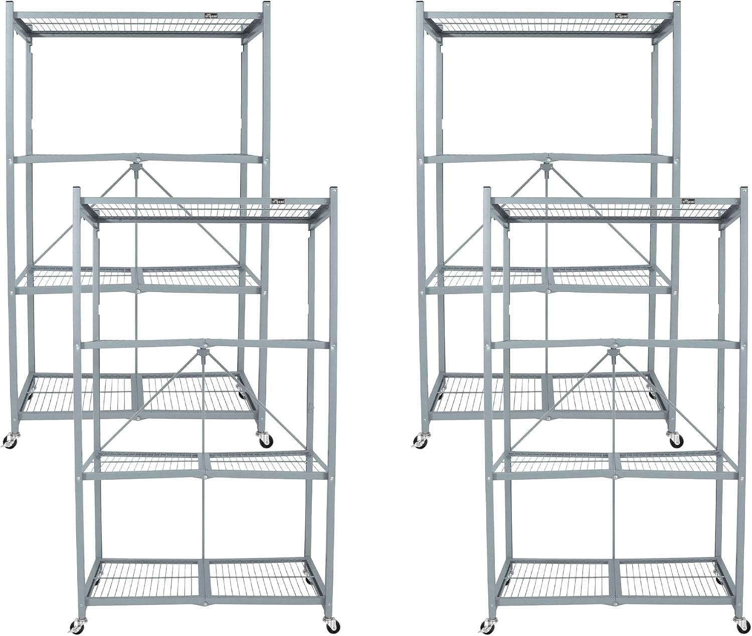 Origami 4 Tier Folding Storage Rack Unit w/Set of 4 Magnetic Wire Shelf Liners